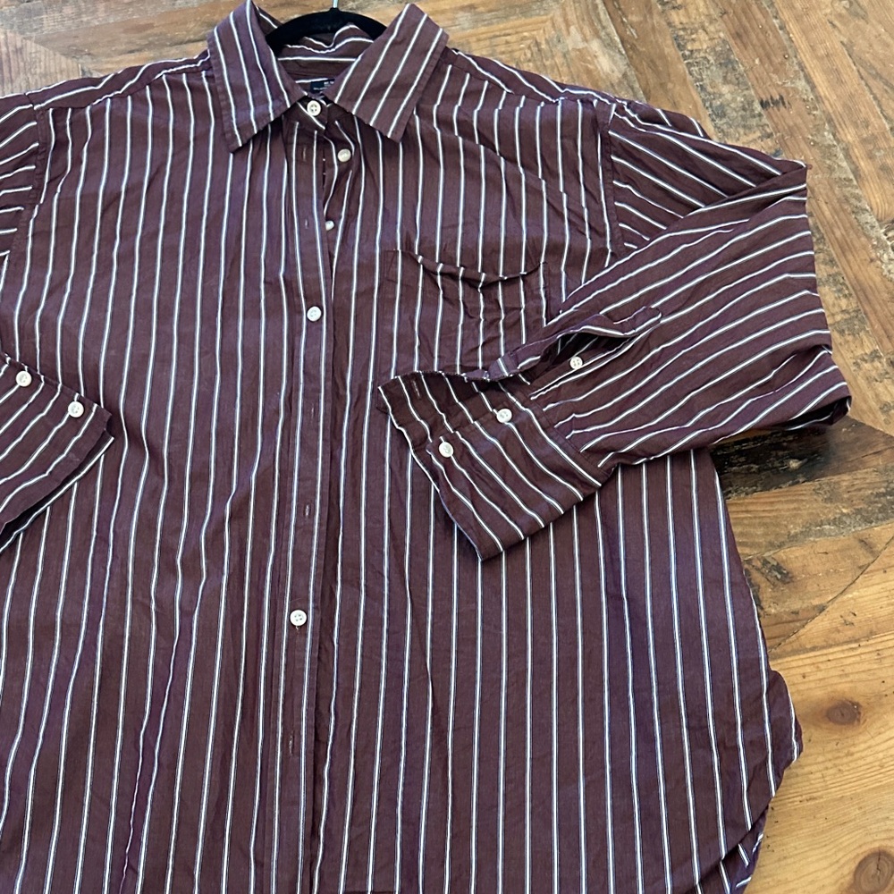 GAP Brown and White Striped Button-Down Shirt - Picture 7 of 8